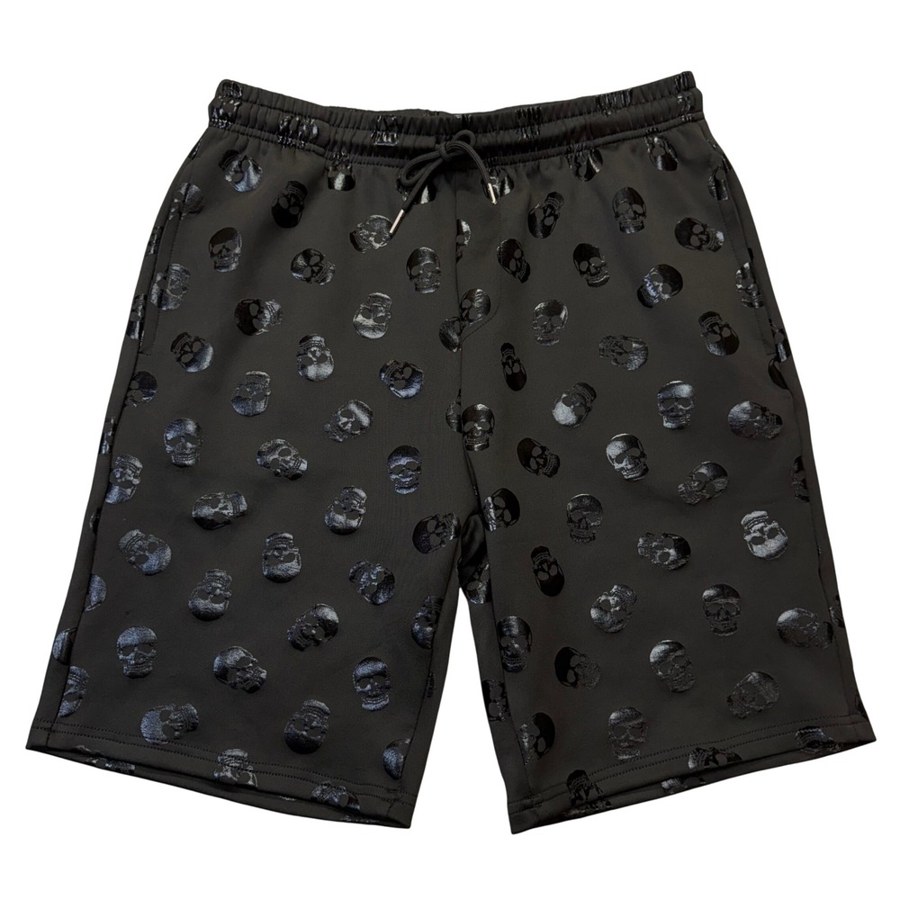 Public Record Shorts Mens Small Black Skull Foil Tech All Over Print Streetwear